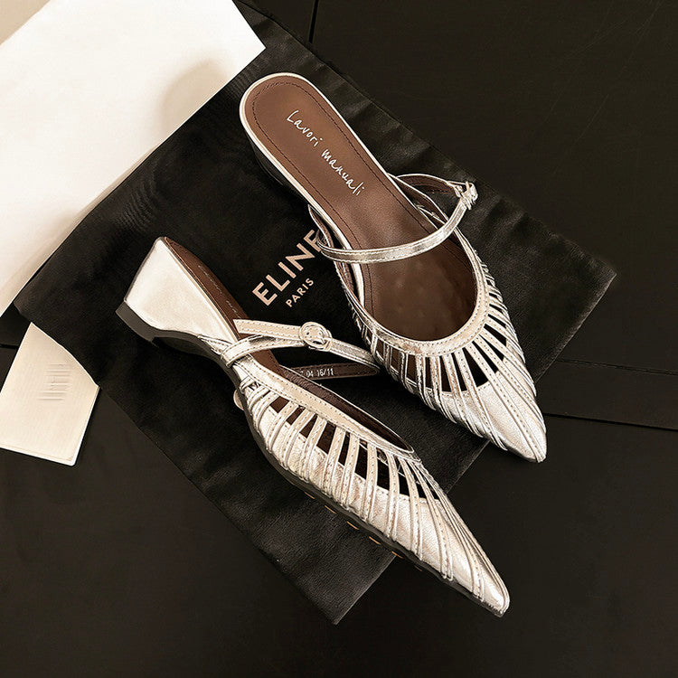Karin Luna Casual Feel~In stock Pointed Toe Hollow Design Note Pointed Toe Slippers