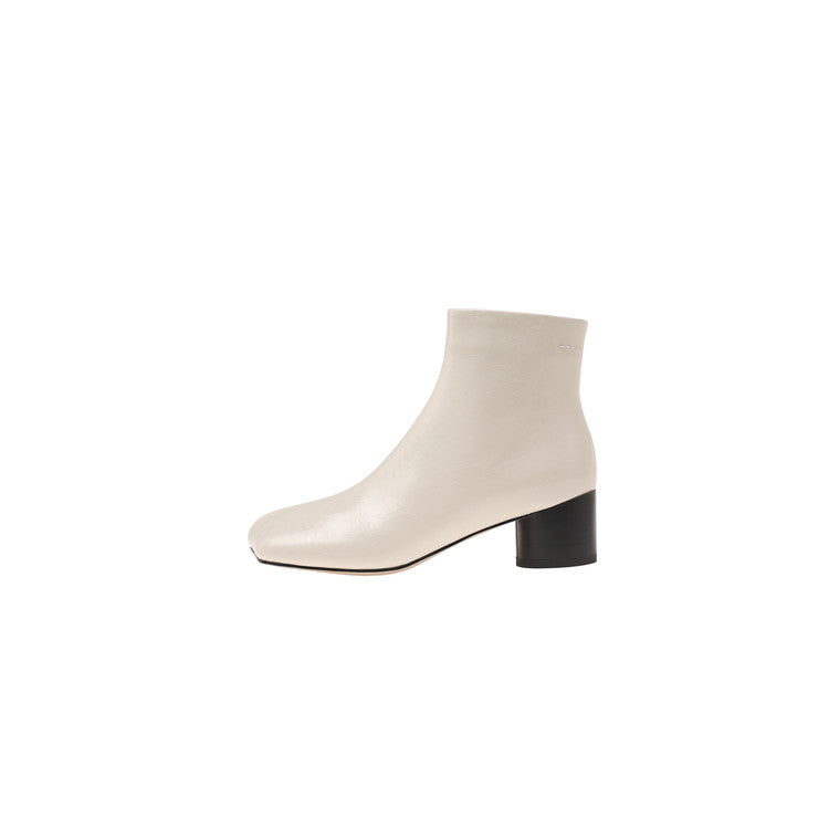 Karin Luna French Style Square Toe Chunky Heel Ankle Boots