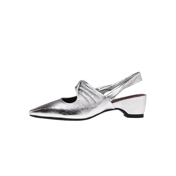Karin Luna In Stock  Spot Goods Small Square Toe Wrinkled Chunky Heel Closed-Toe Sandals