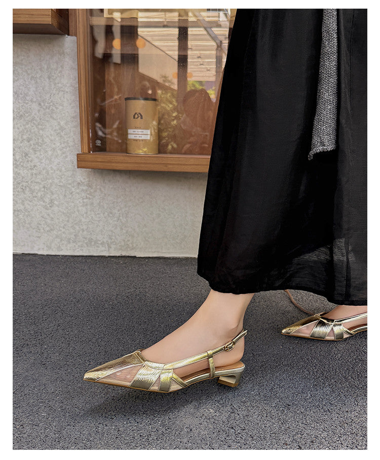 Karin Luna In Stock Spot Goods  Mesh Patchwork Pointed Toe Elegant Closed-Toe Sandals