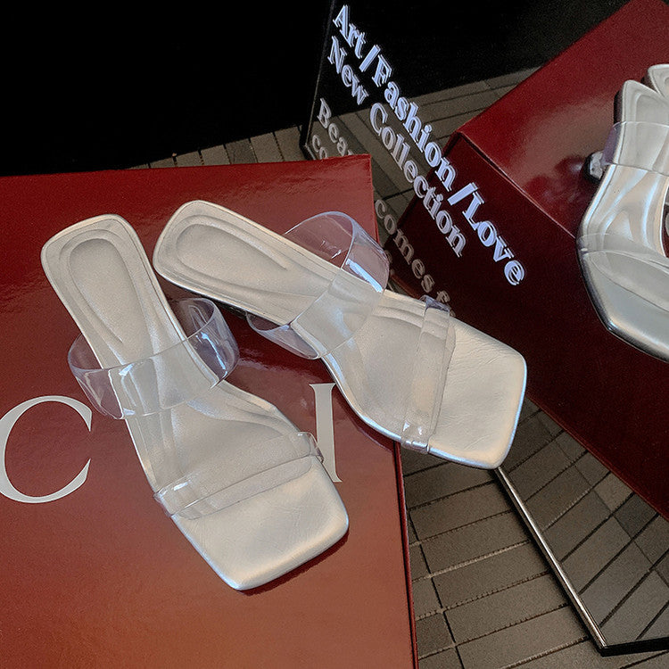Karin Luna In Stock Spot Goods Transparent Sequin Irregular Heel Strap Sandals