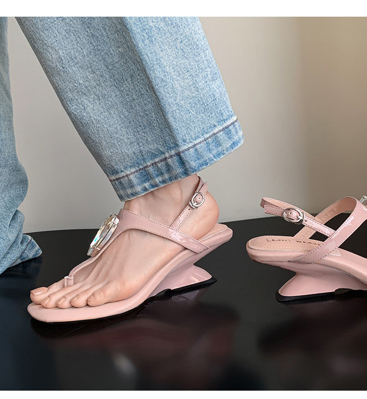 Karin Luna Bestseller Element Square Toe Irregular Heel Super Stable Toe Clip Sandals