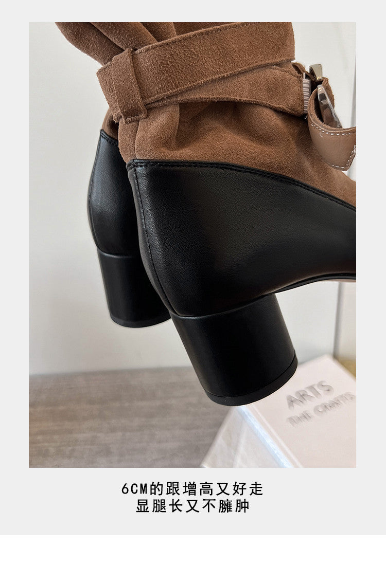Karin Luna In Stock Spot Goods  Belt Buckle High Heel Large Tube Small Short Boots