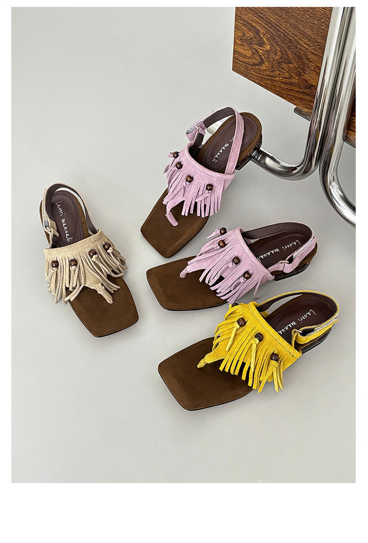 Karin Luna  Tassel Series~Spot Goods  In-stock Clip-toe Square Toe Sandals