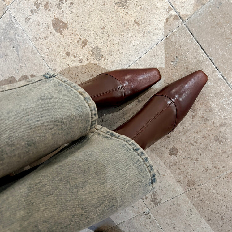 Karin Luna Elegant Small Square Toe Chunky Heel Slim Boots