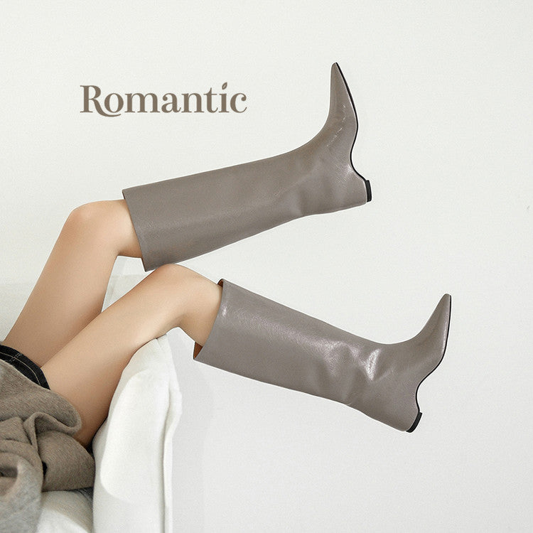 Karin Luna Minimalist Style High Tube Pointed Toe Hidden Heel Boots