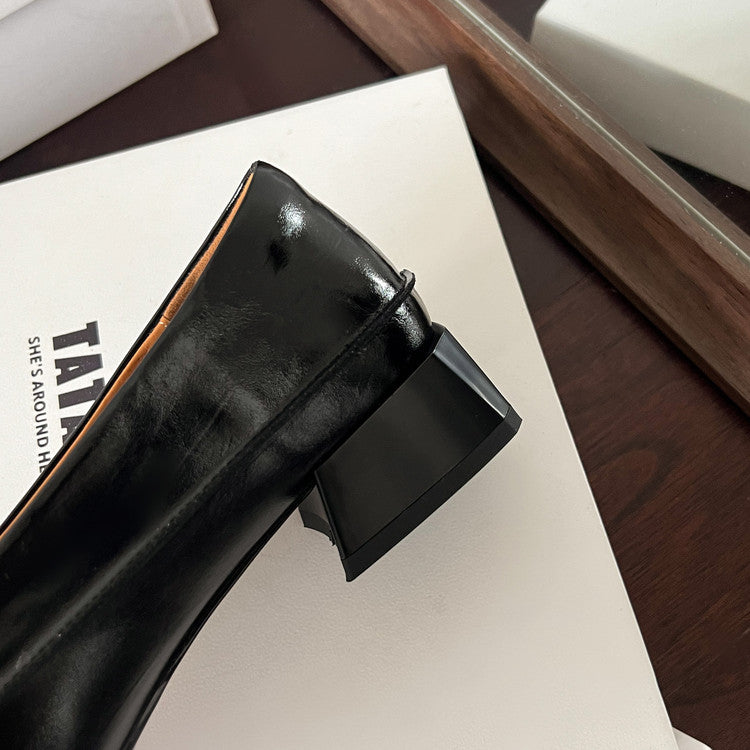 Karin Luna In Stock Spot Goods  Retro Full Leather Square Toe Shallow Mouth Single Shoes