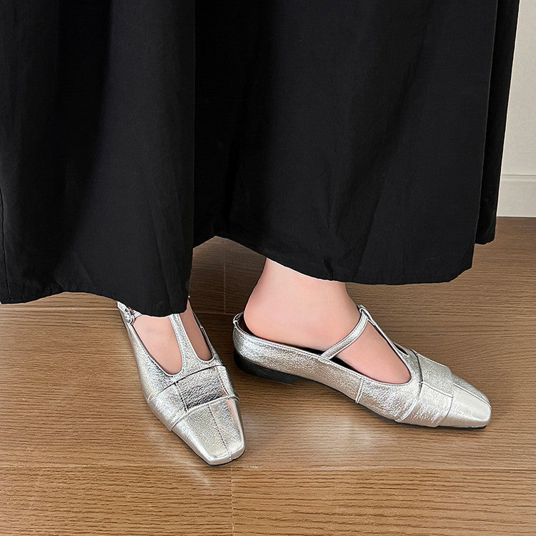 Karin Luna In Stock Spot Goods  t Square-Toed Full Leather Basic Slippers