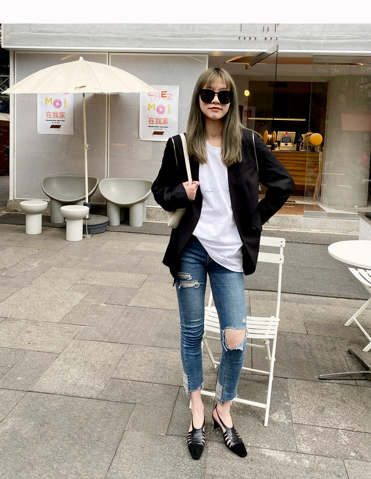 Karin Luna In Stock Spot Goods   French Retro Small Square Toe Closed-Toe Elegant Closed-Toe Sandals