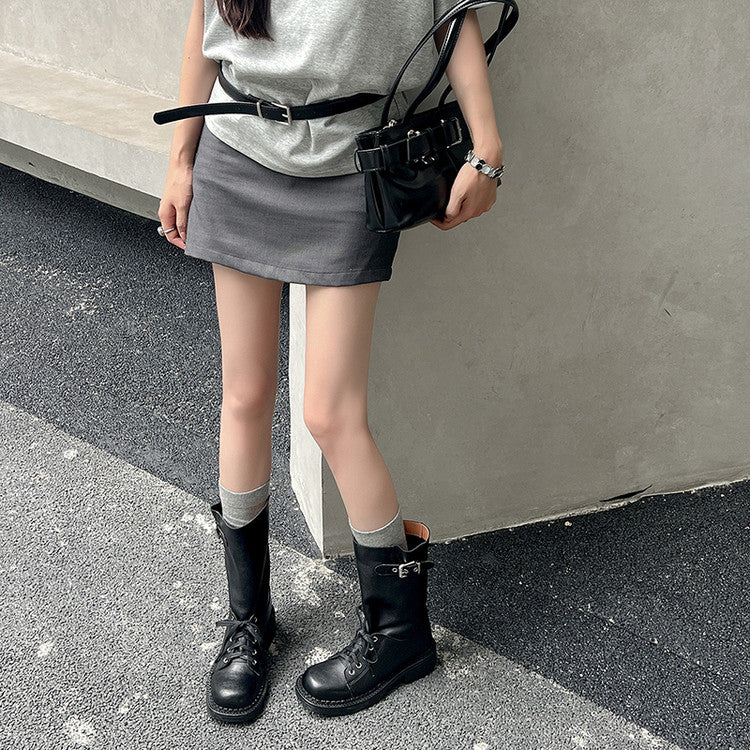 Karin Luna Bestseller Large Tube Thick Sole Martin Boots with Belt Buckle