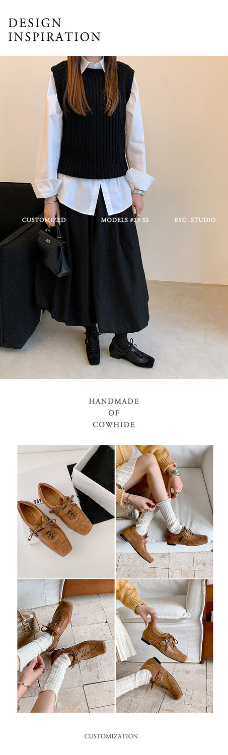 Karin Luna In Stock Spot Goods  Designed retro square-toe ballet shoes with laces