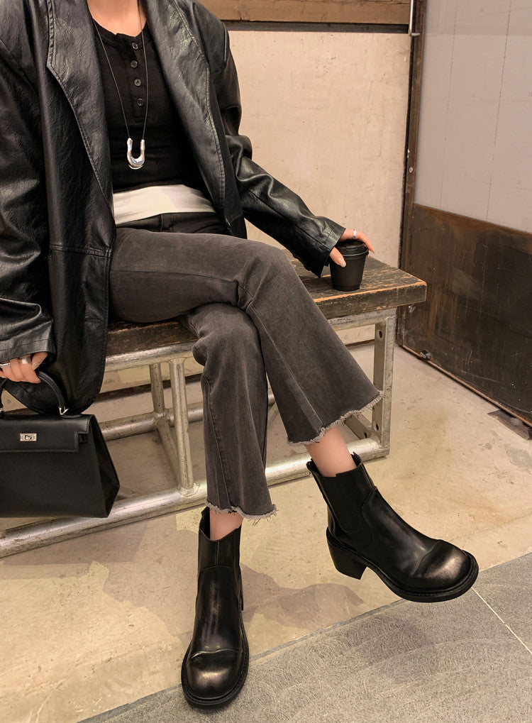 Karin Luna In Stock Spot Goods  Round Toe Stretch Round Toe Chelsea Short Boots