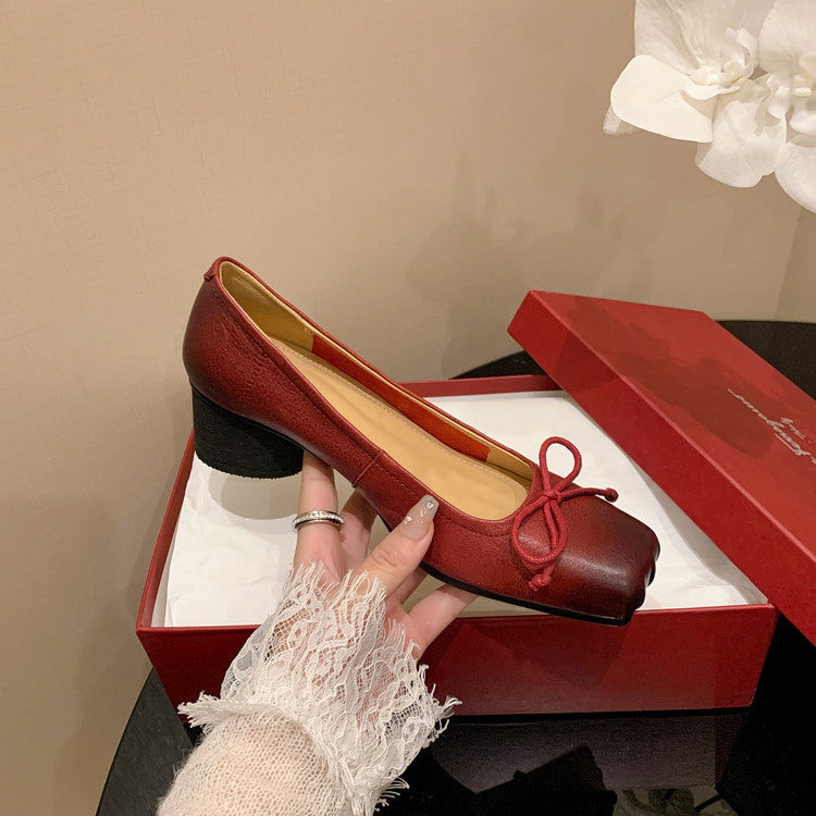 Karin Luna In Stock In Stock ~Full leather inside and out Pig Nose Bow Retro Thick Heel Mary Jane Shoes