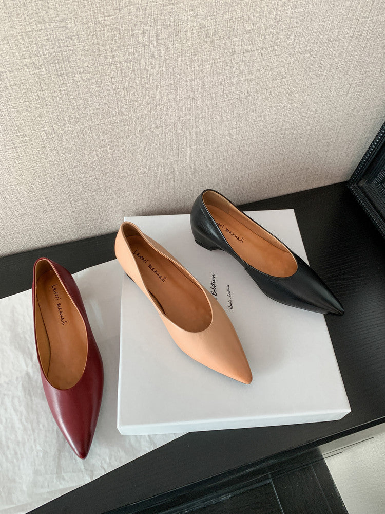 Karin Luna Full Layer Inside and Out~Basic Versatile Retro French Pointed Toe Irregular Heel Single Shoes
