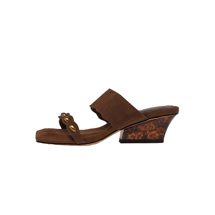 Karin Luna Hot-Selling Element Amber Heel~Spot Goods Spot Goods  Vacation Style One-Strap Amber Irregular Heel Slippers