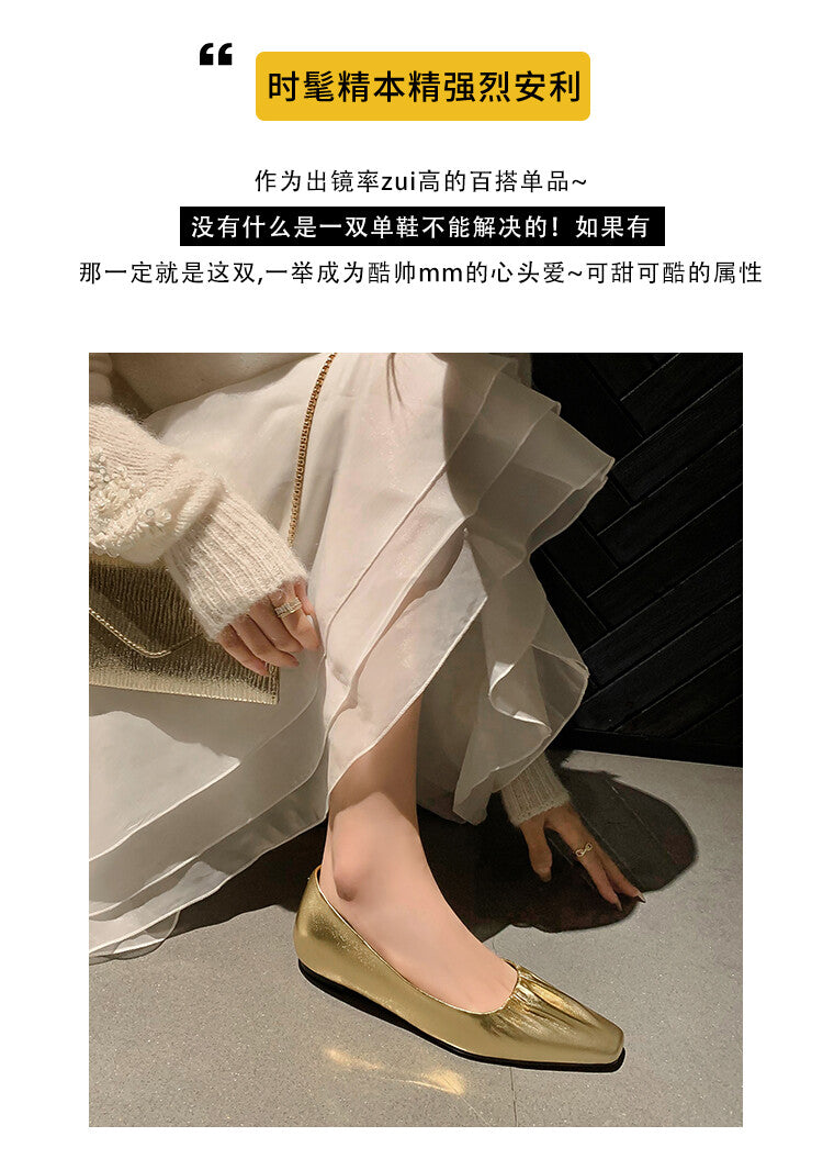 Karin Luna fell in love at first sight~ Spot Goods  Spot Goods Vintage Wrinkled Hollow Soft Sheepskin Elegant Versatile Single Shoes
