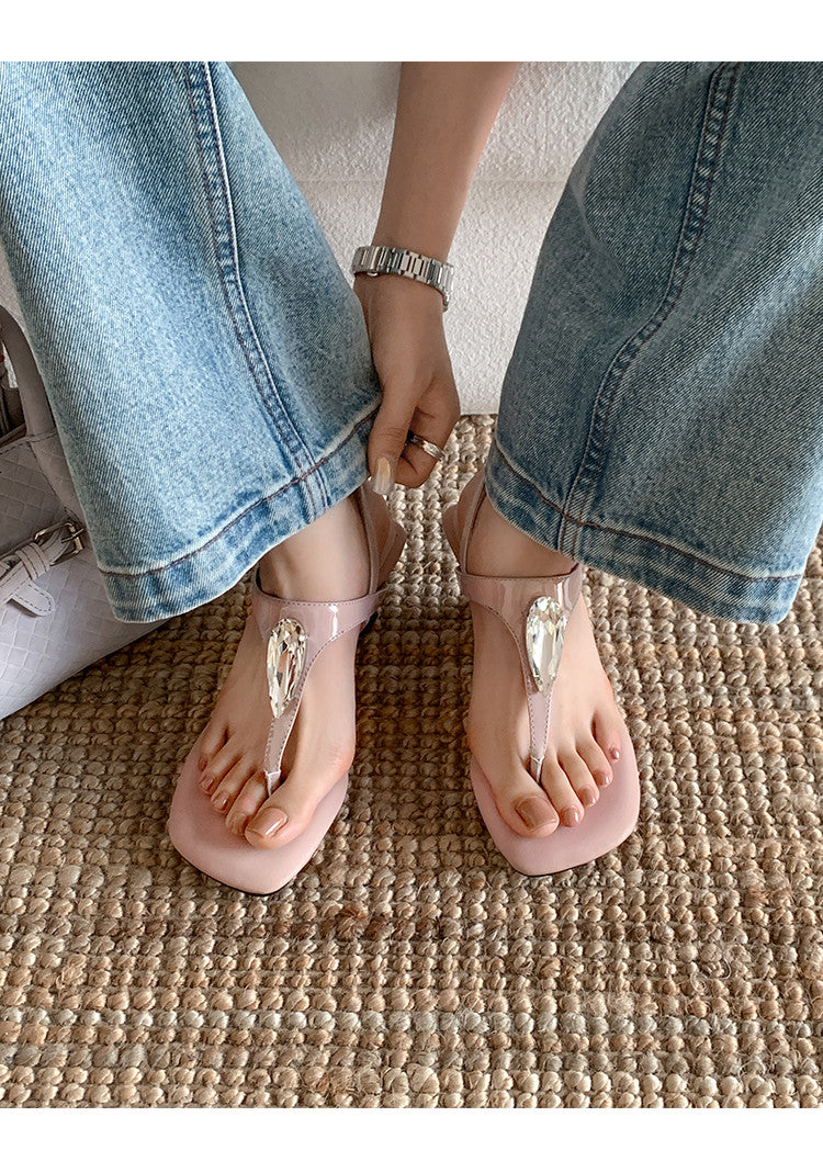 Karin Luna Bestseller Element Square Toe Irregular Heel Super Stable Toe Clip Sandals