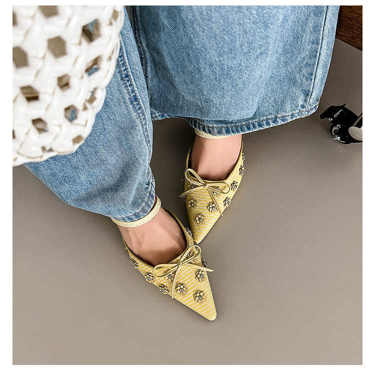 Karin Luna In Stock Spot Goods  Elegant Floral Pointed Toe Rhinestone Slippers