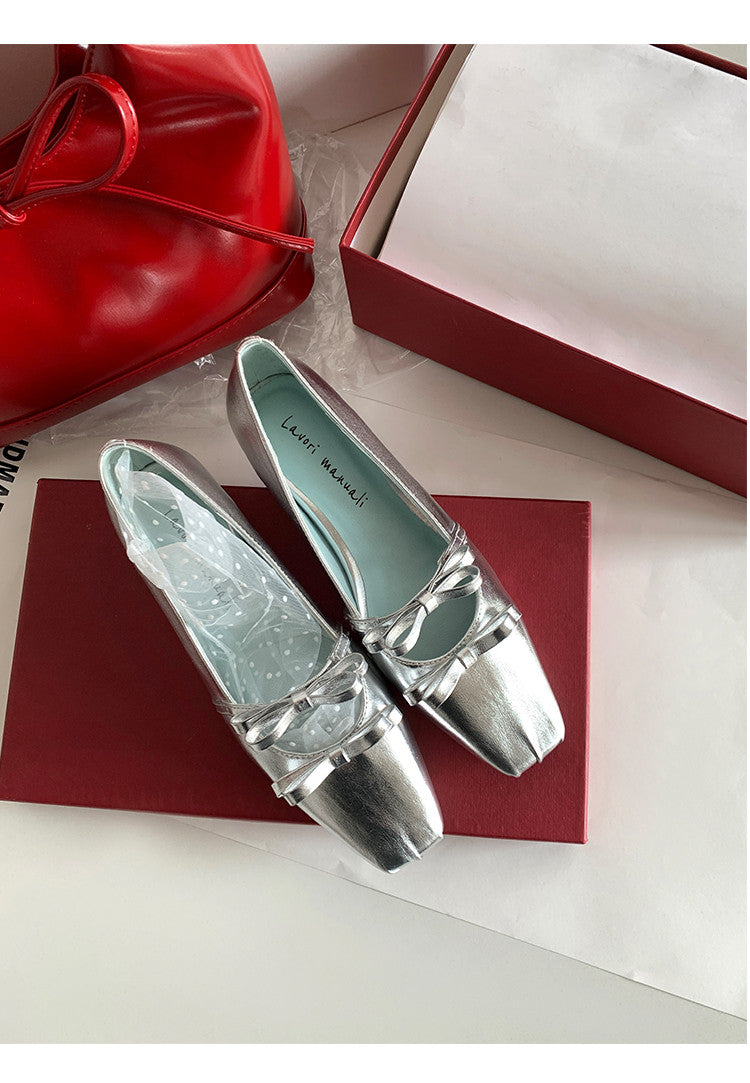 Karin Luna In Stock Spot Goods  Hot-Selling Element Bowknot Square-Toe Color-Block Height-Increasing Flats