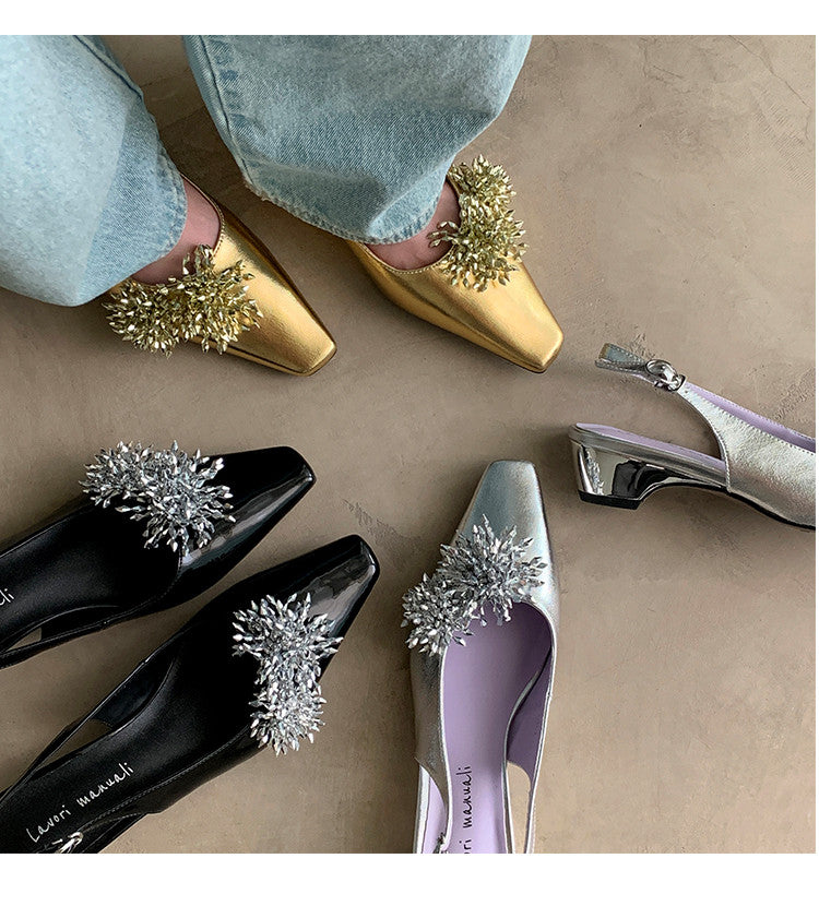 Karin Luna Brilliant Fireworks~Elegant Square-Toed Closed-Toe Chunky Heel Sandals