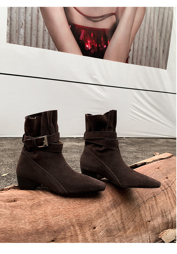 Karin Luna In Stock In Stock Hot-Selling Basic Old Money Style Retro Belt Buckle Short Boots