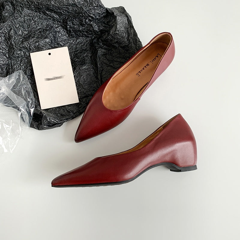 Karin Luna Full Layer Inside and Out~Basic Versatile Retro French Pointed Toe Irregular Heel Single Shoes
