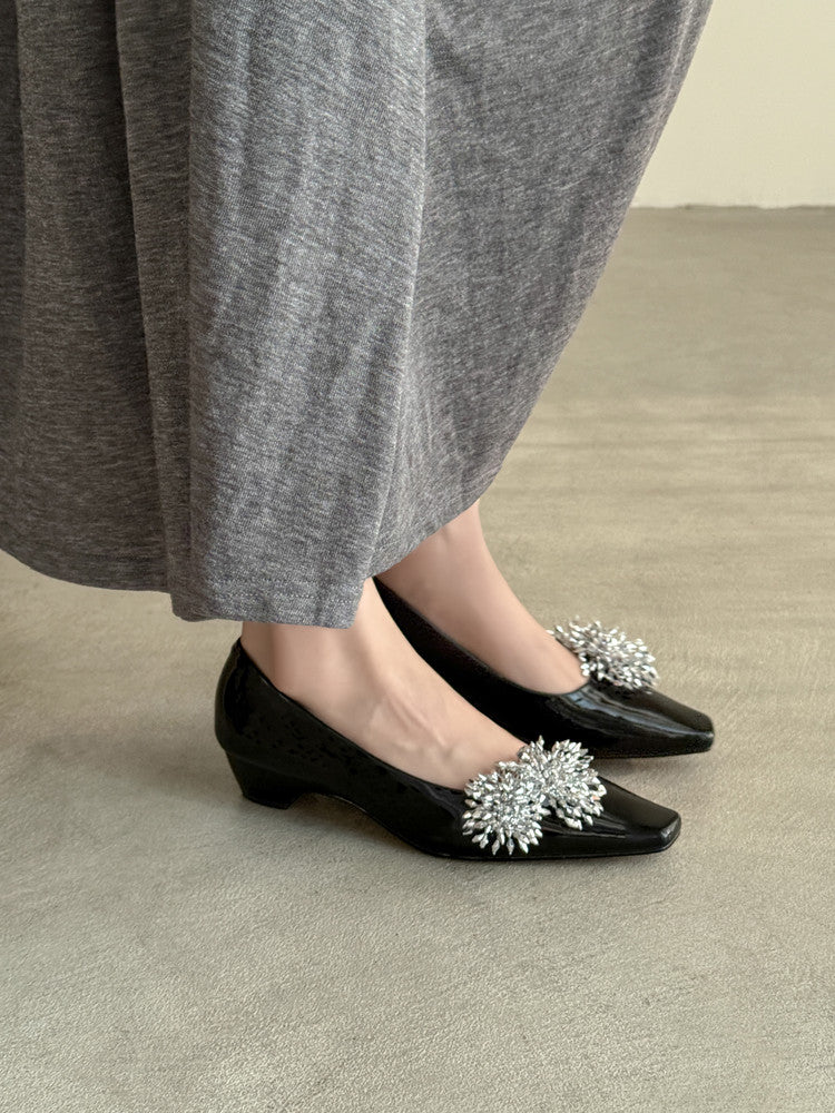Karin Luna In Stock Spot Goods Exquisite Fireworks Buckle Small Square Toe Chunky Heel Commuter Shoes