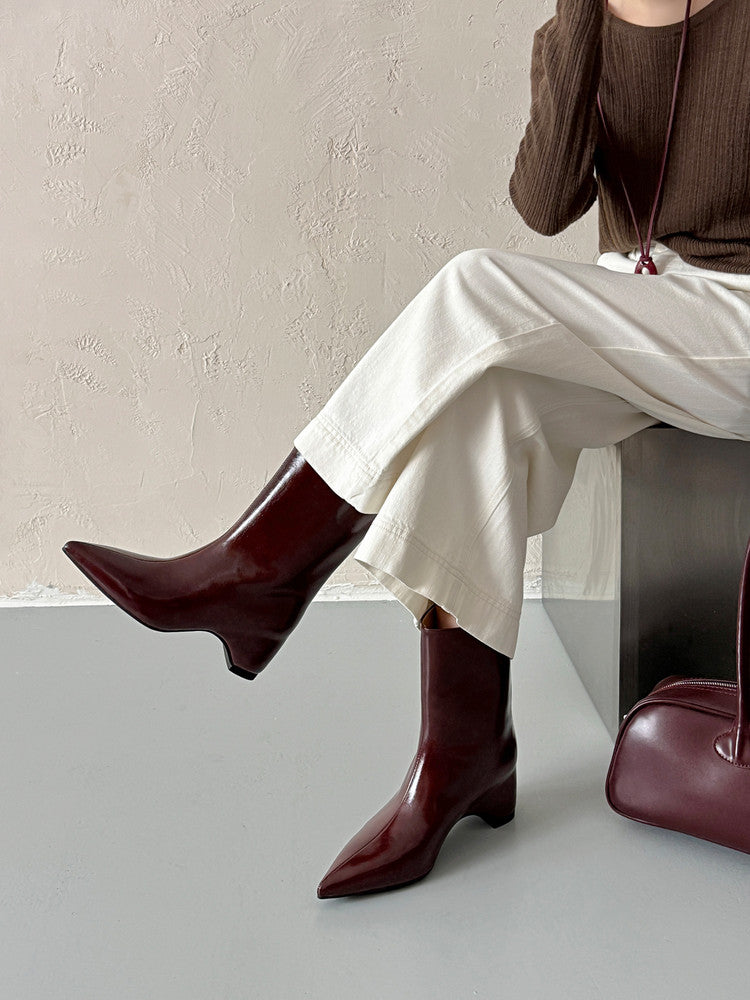 Karin Luna Elegant Pointed Toe Hidden Wedge Short Boots