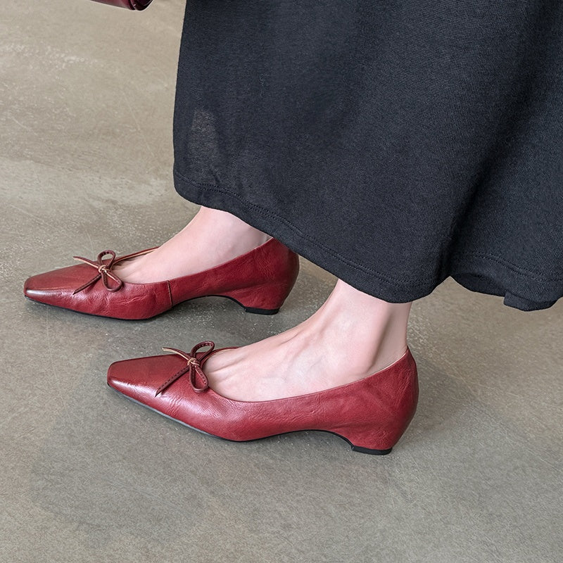 Karin Luna Full Layer Inside and Out~Basic Versatile Small Square Toe Butterfly Knot Irregular Heel Single Shoes