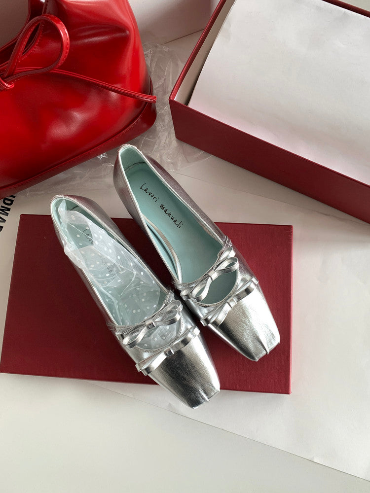 Karin Luna In Stock Spot Goods  Hot-Selling Element Bowknot Square-Toe Color-Block Height-Increasing Flats