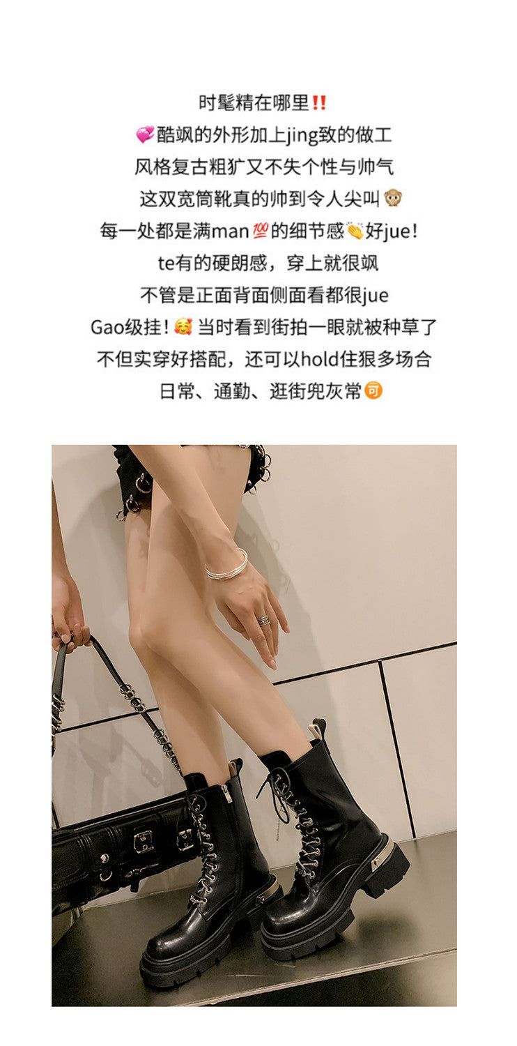Karin Luna In Stock Spot Goods Lace-up casual metal decorative thick-soled Martin boots