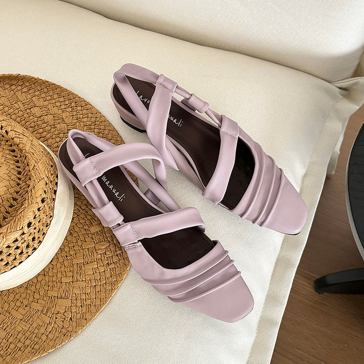Karin Luna In Stock In Stock Minimalist Soft Upper Small Square Toe Chunky Heel Sandals