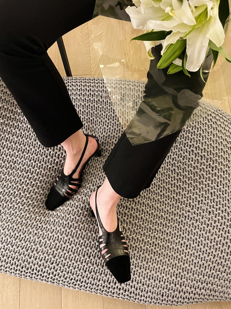 Karin Luna In Stock Spot Goods   French Retro Small Square Toe Closed-Toe Elegant Closed-Toe Sandals
