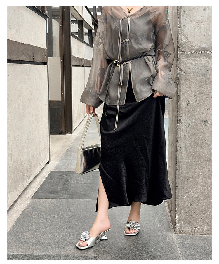 Karin Luna In Stock Spot Goods Camellia Classic style retro square toe shaped heel slippers