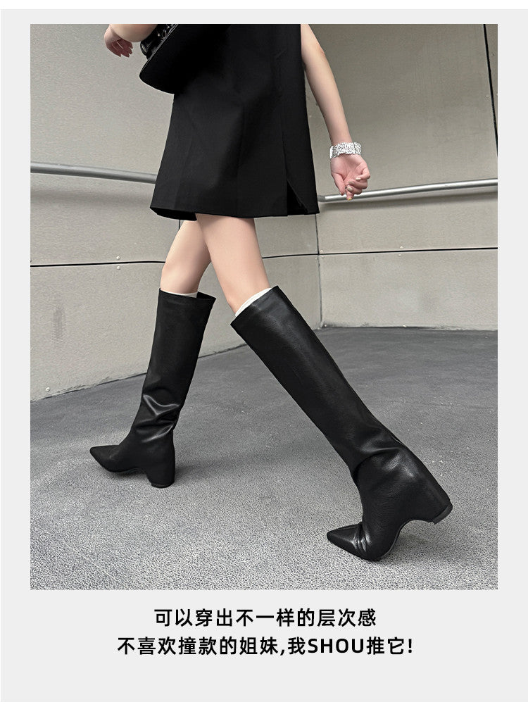 Karin Luna Hot-Selling Internal Height Increase Pointed Toe Straight-Leg Hot-Selling Long Boots