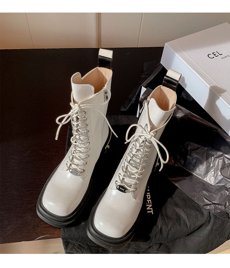 Karin Luna In Stock Spot Goods Lace-up casual metal decorative thick-soled Martin boots