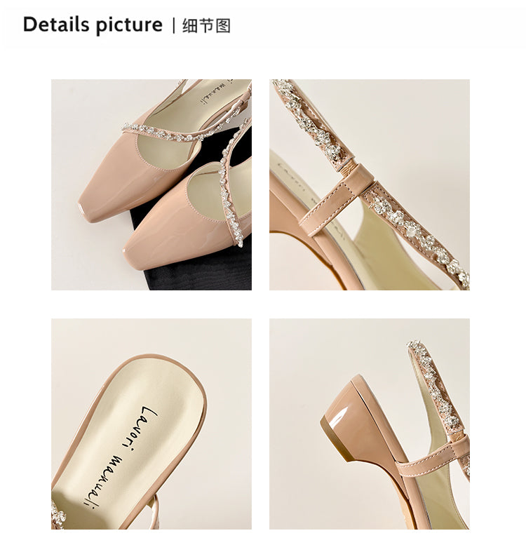 Karin Luna In Stock In Stock  Fresh Summer Vibes  Rhinestone Small Square Toe Elegant Closed-Toe Sandals