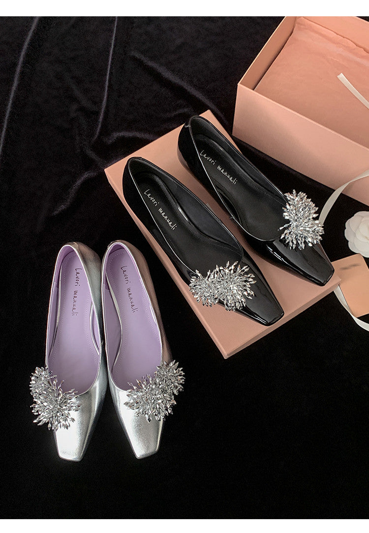 Karin Luna In Stock Spot Goods Exquisite Fireworks Buckle Small Square Toe Chunky Heel Commuter Shoes