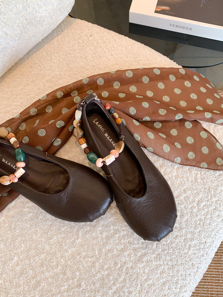 Karin Luna Full Layer Inside and Out~Elephant Pattern Round Toe Hidden Wedge Granny Shoes