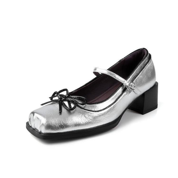 Karin Luna In Stock Spot Goods   One-strap Bowknot Square Toe Chunky Heel Mary Jane Shoes