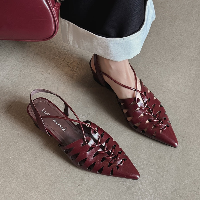 Karin Luna Braided Style ~Cross-woven Pointed Toe Closed-toe Sandals