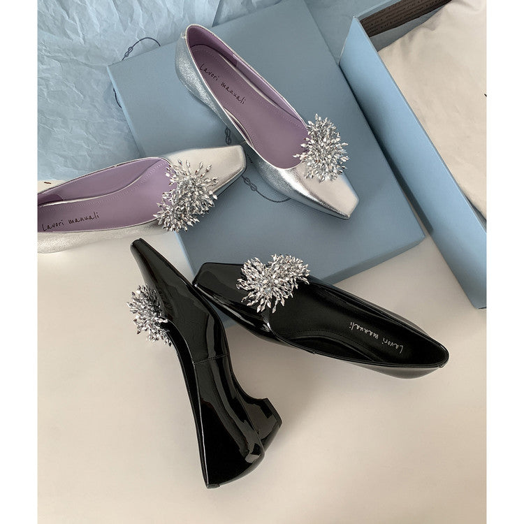 Karin Luna In Stock Spot Goods Exquisite Fireworks Buckle Small Square Toe Chunky Heel Commuter Shoes