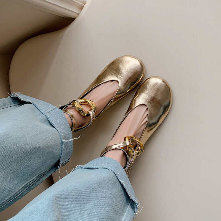 Karin Luna In Stock Large Stock Main Promotion  Two-Way Wear Height-Increasing Retro Gold Buckle Mary Jane Shoes