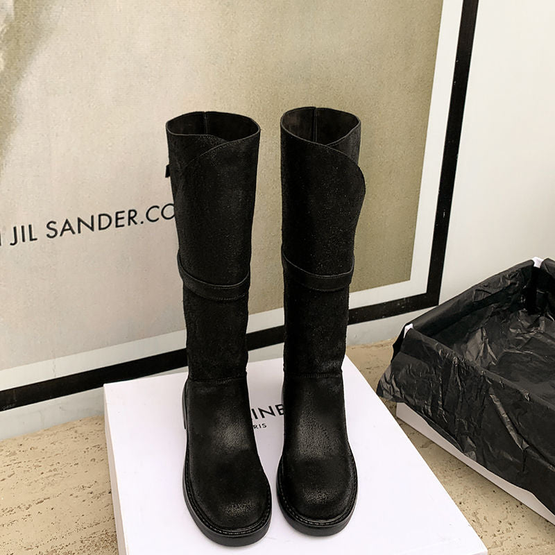 Karin Luna In Stock Spot Goods   Heavy-duty Edition Highly Consuming Material Round Toe Long Boots