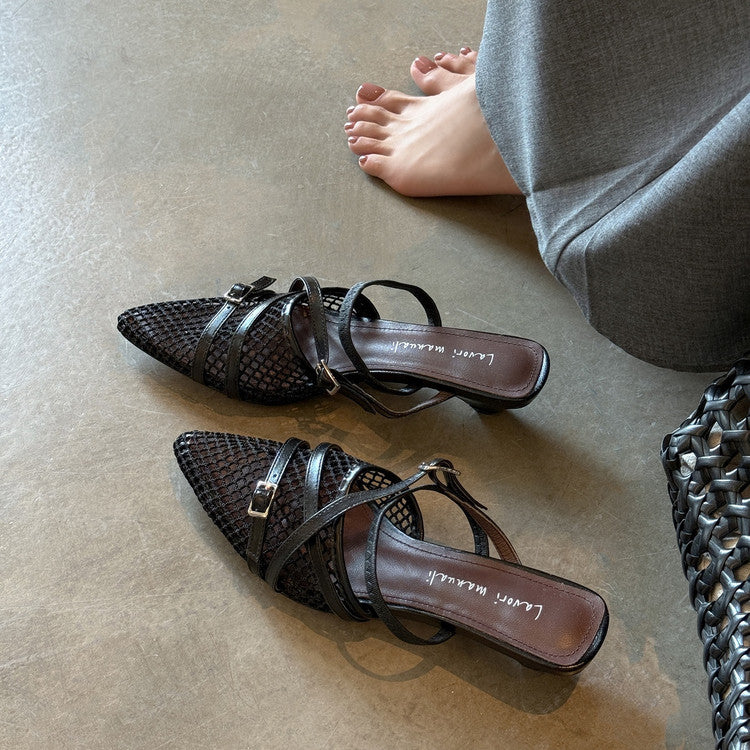 Karin Luna In Stock  Spot Goods  Mesh Series Elegant Closed-Toe Belt Buckle Slippers