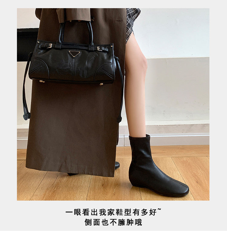 Karin Luna In Stock Spot Goods Round Toe Basic Stretch Slim Short Boots