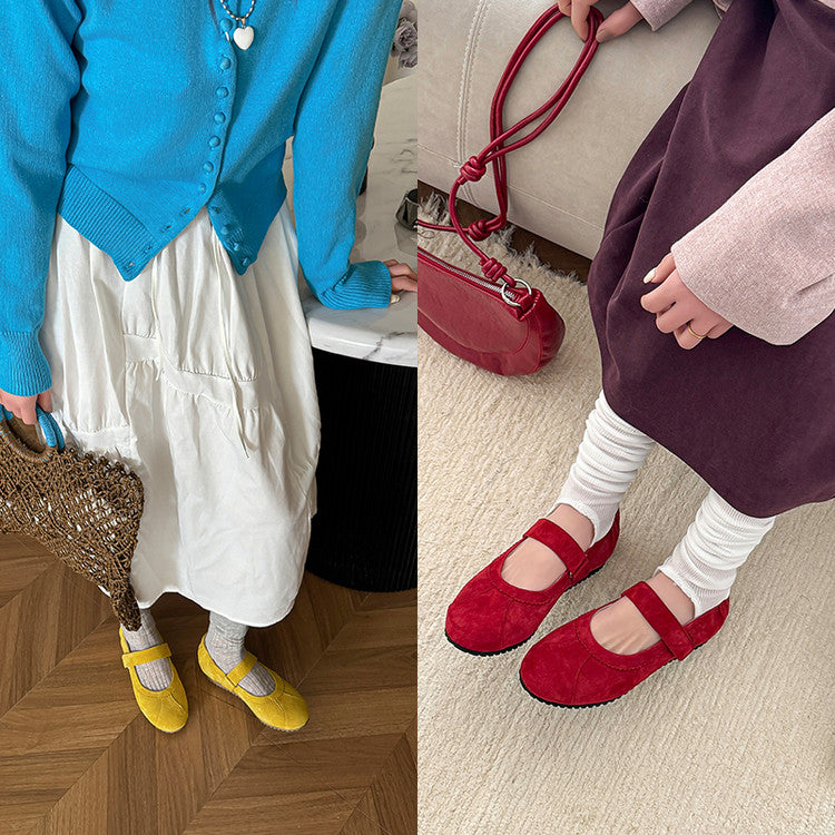 Karin Luna Casual Shoes Series~  In Stock In Stock Magic Tape Round Toe Internal Height Increase Single Strap Flats