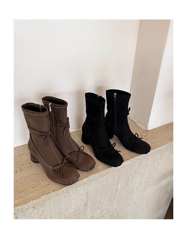 Karin Luna In Stock Spot Goods Hot-Selling Sweet Standard Bow Round-Toe Slim Short Boots