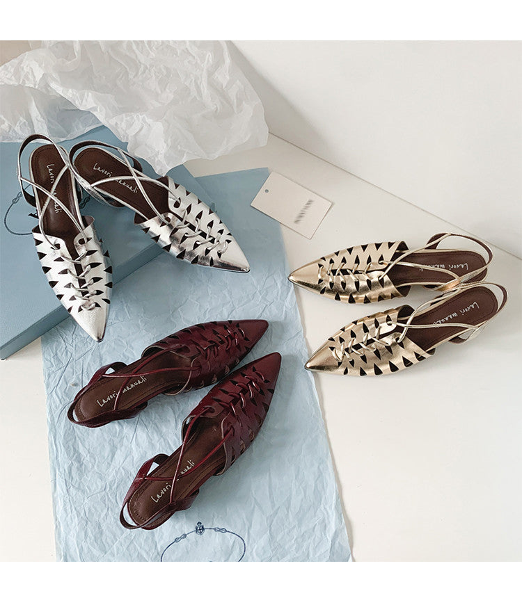 Karin Luna Braided Style ~Cross-woven Pointed Toe Closed-toe Sandals