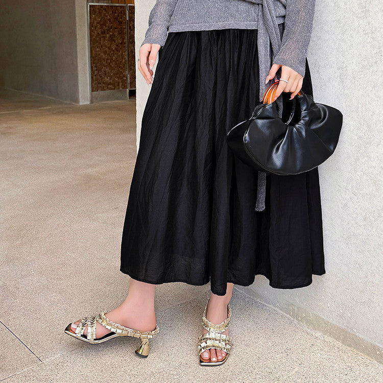 Karin Luna In Stock  Spot Goods  Unique Square-Toe Pleated Lace Sandals